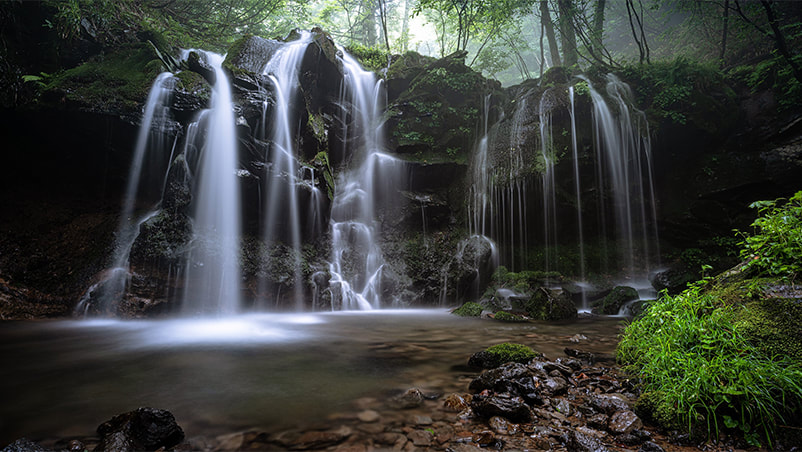 Woodland waterfall as an example of landscape photography